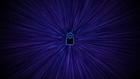 Cyber Security Lock in Digital Data Stream Tunnel Background Video stock 331785643