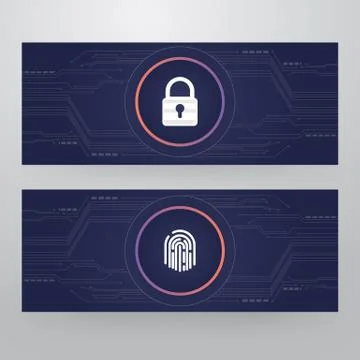 Cyber Security Lock - Finger Print Access Card Template Design Stock Illustration