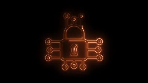 Cyber security lock icon with neon glow on black background for digital Video stock 322960537