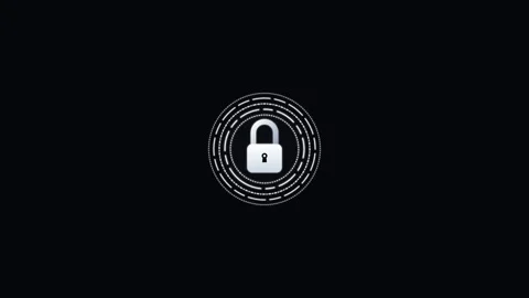 Cyber security lock icon with pulse animation on black background. 4K Stock Footage 340882969