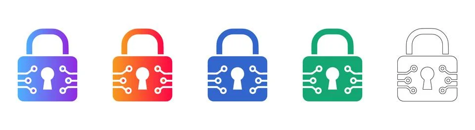 Cyber Security Lock Icon Set Ilustração Stock