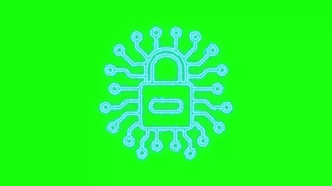 Cyber Security Lock with PCB Circuit Board. Blue Electric on Green Screen. Stock Footage 323565183