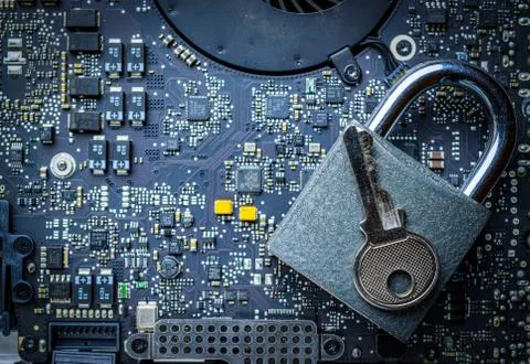 Cyber security lock. Security computer Data Internet protection with lock, ke Stock Photos