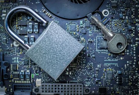 Cyber security lock. Security computer Data Internet protection with lock, ke Stock Photos