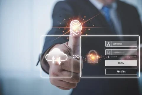 Cyber security login by password concept. User login identification persona.. Stock Photos