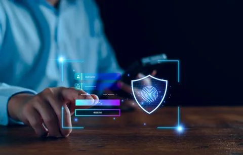 Cyber security login. user privacy security and encryption, secure internet a Stock Photos