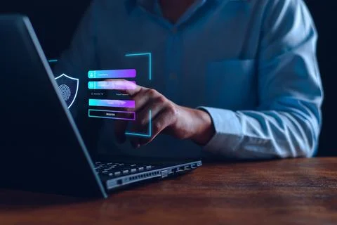 Cyber security login. user privacy security and encryption, secure internet a Stock Photos