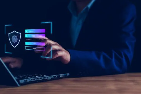 Cyber security login. user privacy security and encryption, secure internet a Stock Photos