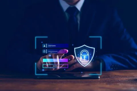 Cyber security login. user privacy security and encryption, secure internet a Stock Photos