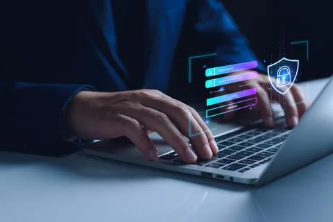 Cyber security login. user privacy security and encryption, secure internet a Stock Photos