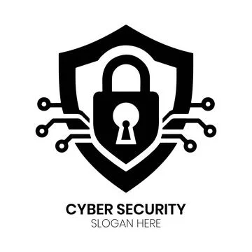 Cyber Security Logo Design with Shield and Padlock Symbol Stock Illustration