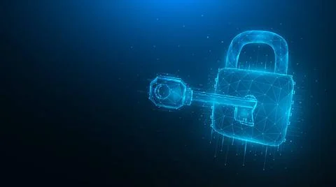  Cyber security low poly art. Polygonal vector illustration of a key and l... Stock Photos
