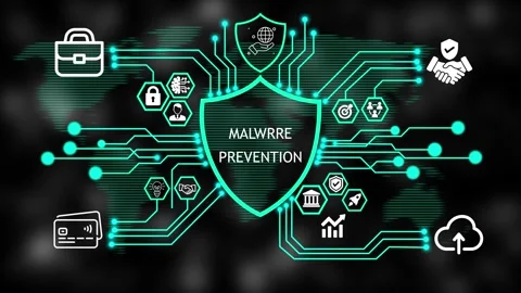 Cyber Security Malware Prevention Shield Infographic Animation - 4K Loop Video stock 342633409