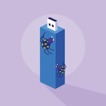 Cyber security with memory usb and virus attack 스톡 일러스트