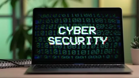 Cyber Security Message on a Laptop Computer Display Screen Video stock 168306853