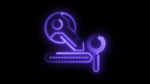 Cyber security neon concept with key,password,and magnifying glass on black.. Video stock 312329967