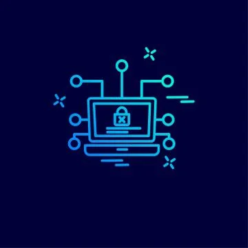 Cyber security neon icon with blue background Stock Illustration