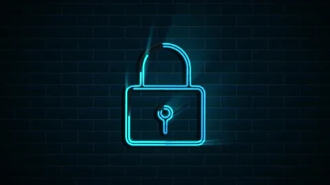 Cyber security neon icon on dark background. Security concept. Motion graphics. Stockbeeldmateriaal 153825009