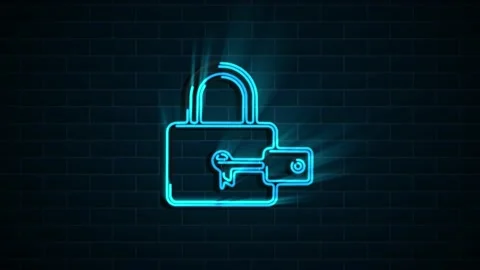 Cyber security neon icon on dark background. Security concept. Motion graphics. Stock Footage 153826059