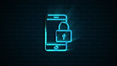Cyber security neon icon on dark background. Security concept. Motion graphics. Vídeo Stock 153826950