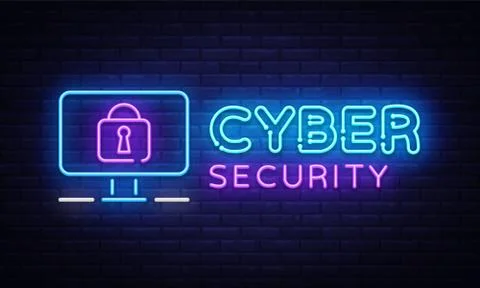 Cyber Security Neon signboard Vector. Internet Security neon sign, design Stock Illustration