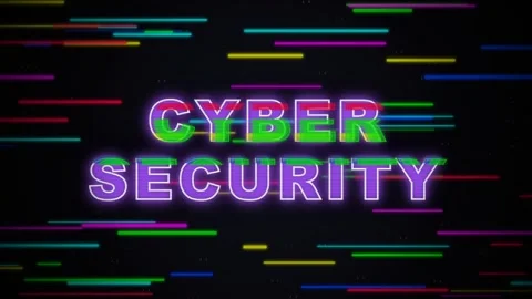 Cyber Security Neon Text Animation with Glitch Effect Background. Stock Footage 336620454