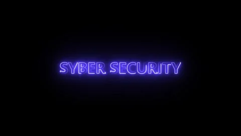 Cyber Security Neon Text Glowing Purple on Black Background Digital Concept.. Stock Footage 340444509