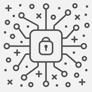 Cyber security network and information protection concept vector linear illus Stock Illustration