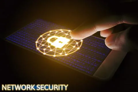 Cyber security network concept, Man using smartphone with lock networking v.. Stock Photos