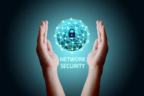 Cyber security network concept, Young asian man holding global network secu.. Stock Photos