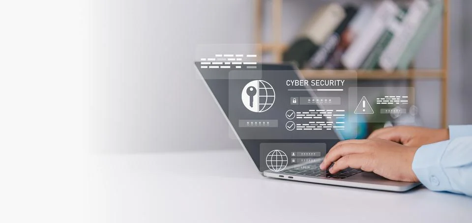 Cyber security network, Data protection concept, Businessman using laptop c.. Stock Photos