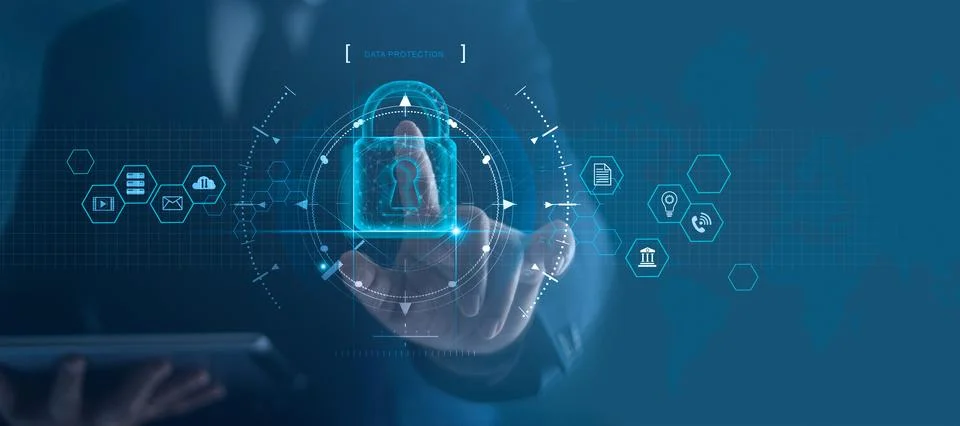 Cyber security network. Padlock icon and internet technology networking. Fotos de archivo