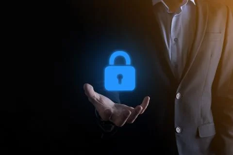 Cyber security network. Padlock icon and internet technology networking. Busi Stock Photos