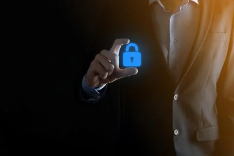 Cyber security network. Padlock icon and internet technology networking. Busi Stock Photos