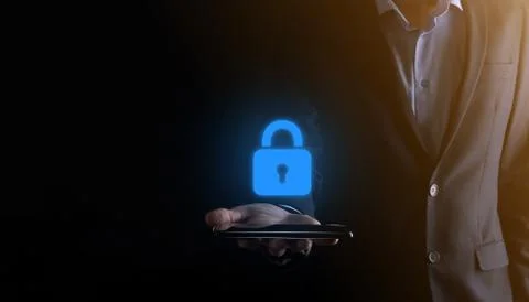 Cyber security network. Padlock icon and internet technology networking. Busi Foto stock