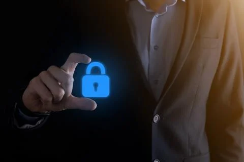Cyber security network. Padlock icon and internet technology networking. Busi Foto stock