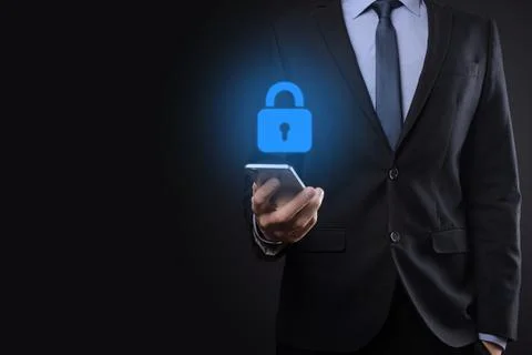 Cyber security network. Padlock icon and internet technology networking. Busi Stock Photos