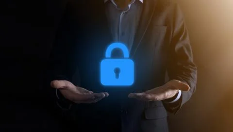 Cyber security network. Padlock icon and internet technology networking. Busi Stock Photos