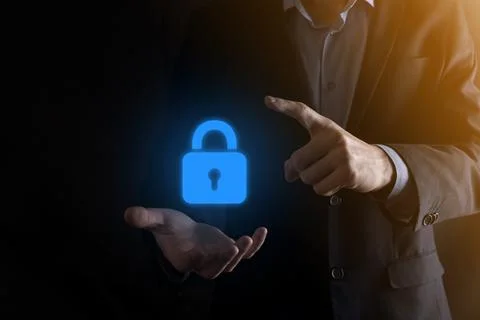 Cyber security network. Padlock icon and internet technology networking. Busi 스톡 사진