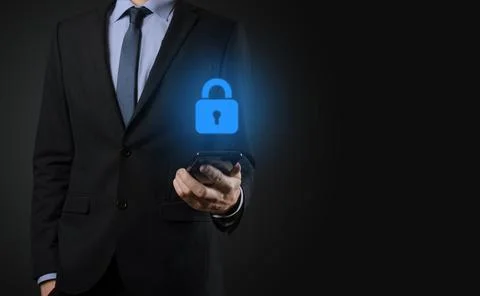 Cyber security network. Padlock icon and internet technology networking. Busi Stock Photos