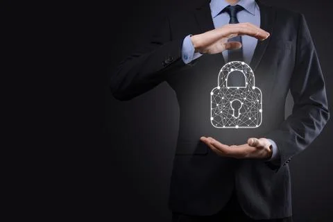 Cyber security network. Padlock icon and internet technology networking. Busi Stock Photos