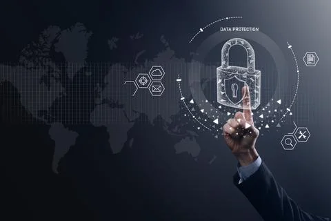 Cyber security network. Padlock icon and internet technology networking. Busi Stock Photos