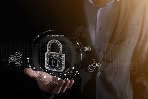 Cyber security network. Padlock icon and internet technology networking. Busi Stock Photos