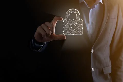 Cyber security network. Padlock icon and internet technology networking. Busi Stock Photos