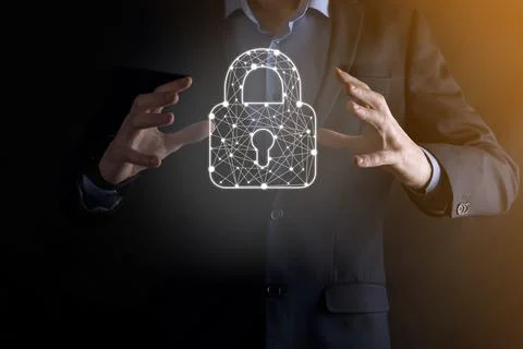Cyber security network. Padlock icon and internet technology networking. Busi 스톡 사진