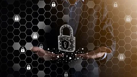Cyber security network. Padlock icon and internet technology networking. Busi Foto stock