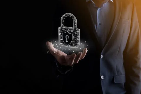 Cyber security network. Padlock icon and internet technology networking. Busi Stock Photos