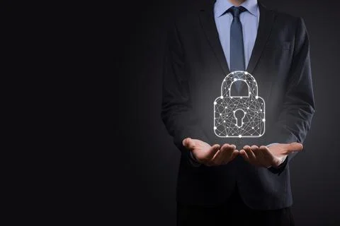 Cyber security network. Padlock icon and internet technology networking. Busi Foto stock