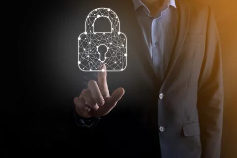 Cyber security network. Padlock icon and internet technology networking. Busi Stock Photos