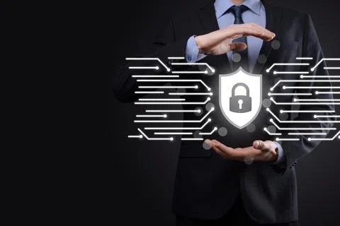 Cyber security network. Padlock icon and internet technology networking. Busi Stock Photos